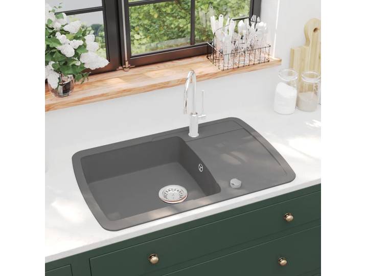 vidaXL Évier en granit simple bassin gris
