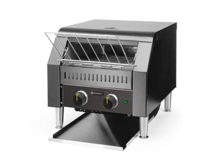 HENDI Durchlauf-Toaster, doppelt, Förderbandtoaster, Kettentoaster, Einstellbar Röstzeit bis zu 3 minuten, führung Edelstahl, 230V, 2240W, 418x368x(H)387mm, Edelstahl, Schwarz