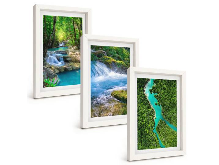 Tulup Bilder SET 3er Set - 20x30 cm Weißer Rahmen - Grüne Wälder, kristallklares Wasser, Kunststoff, Rechteckig, 20x30 cm, einfache und schnelle Anbringung, Bilder & Rahmen, Bilder