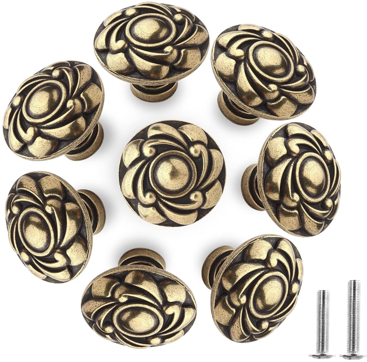 Set van 8 antieke bronzen kastknoppen in vintage stijl