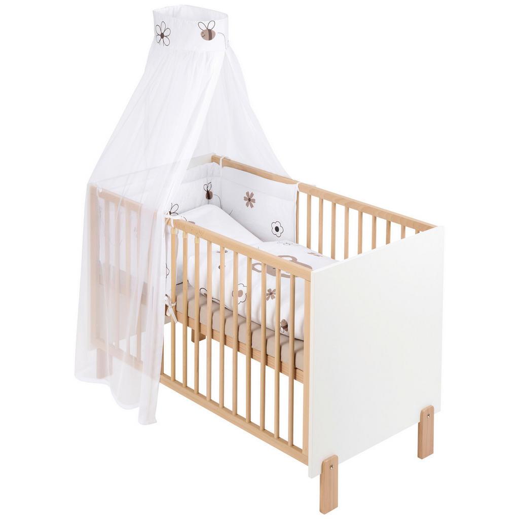 My Baby Lou Gitterbett-Komplettset , Braun, Naturfarben, Weiss , Holz , Buche , Hartholz , Bär , 1-Zonen , Füllung: Viskoelastischer Kern , 64.5x79x124.5 cm , Oeko-Tex® Standard 100, Europäischer Sicherheitsstandard , Sprossen mit Normabstand, Aufbauanleitung im Karton, Lattenrost inklusive, Schlupfsprossen , Baby- und Kindermöbel, Babyzimmer, Babybett, Gitterbett