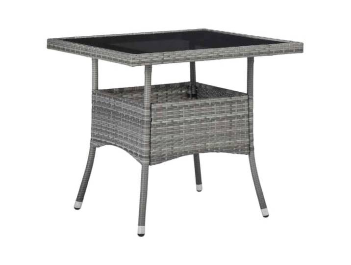LMTYOENFG Garten-Esstisch 80x80 cm Poly Rattan Tisch Grau Glasplatte Kompakter quadratischer Balkontisch aus robustem Stahlrahmen und pflegeleichter Glasplatte fuer Garten und Terrasse.