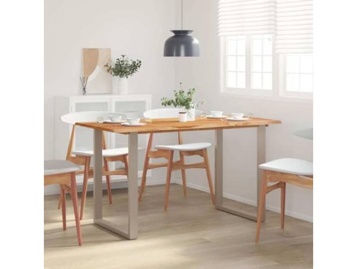 HEFZGDB Esstisch aus Massivholz Akazie 140x70x76 cm Industrieller Rustikaler Stil mit Stahlbeinen für Küche oder Esszimmer