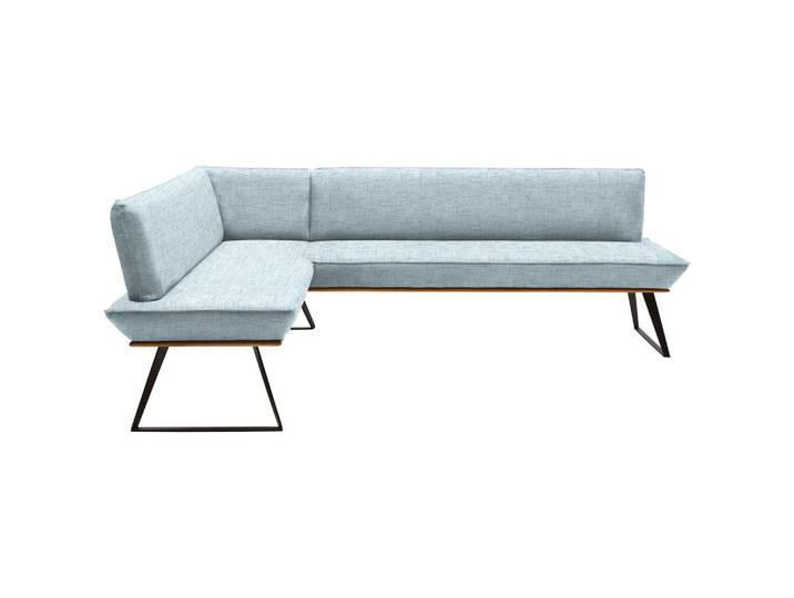 Voleo Eckbank, Schwarz, Eiche, Hellblau, Metall, Eiche, massiv, 5-Sitzer, L-Form, 243x163 cm, Stoffauswahl, in den Filialen seitenverkehrt erhältlich, Esszimmer, Bänke, Eckbänke