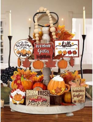 Inspired Finds Farmhouse Fall Harvest Tiered Tray Decor Set Pumpkin Spice Accents Farmhouse Fall Harvest Tiered Tray Decor Set Pumpkin Spice Accents
