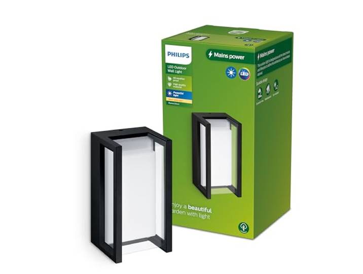 PHILIPS Outdoor Pyrona Wandleuchte 12W, 2700 Kelvin warmweißes Licht, IP44 wetterfest, schwarz
