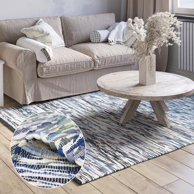 Teppich "Ameer", blau (grau, blau mix), B:160cm H:10mm L:230cm, Baumwolle, Polyester, MYFLAIR MÖBEL & ACCESSOIRES, Teppiche, Teppich, Handweb Teppich, 90% Baumwolle, handgewebt, Scandi