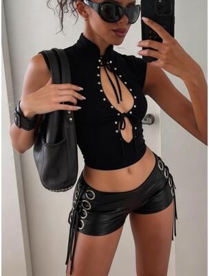 Daily Deals Depot Crop Tank Top For Women High Neck Cut Out Streetwear Vest m