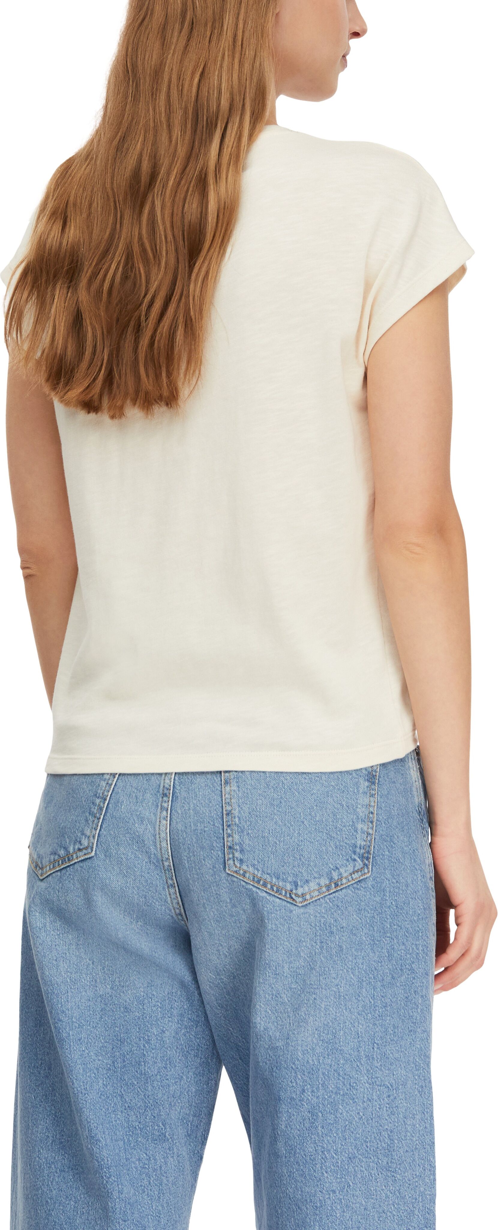 T-Shirt COMMA, Damen, Gr. 40, eggnog, Single Jersey, Obermaterial: 50% Baumwolle, 50% Modal, unifarben, regular fit normal, Rundhals, Shirts T-Shirt, mit Cap-Sleeves eggnog 40