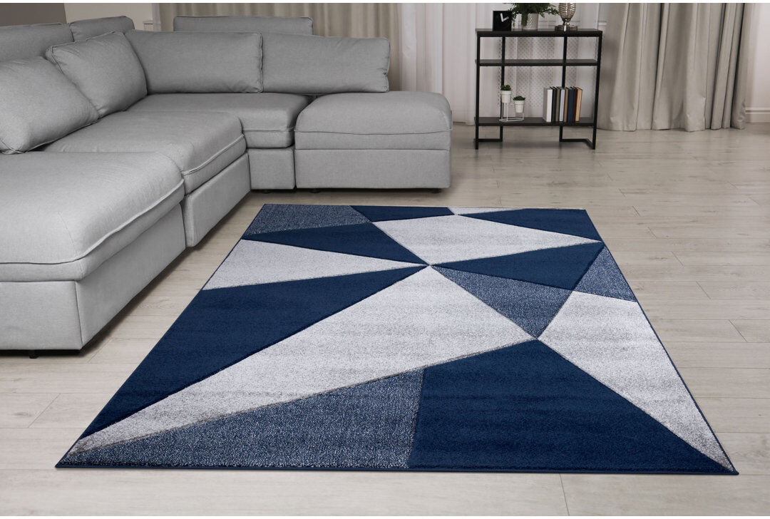 George Oliver Geisler Geometric Area Rug Grey/Blue Rectangle 120 x 170cm