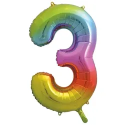 Folienballon Zahl 3 bunt regenbogen