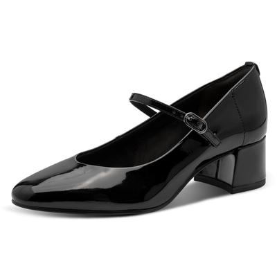 Spangenpumps TAMARIS, Damen, Gr. 37, Textil, schwarz, Lacklederimitat, unifarben, Schuhe Spangenpumps, Blockabsatz, Abendschuh, Festtagsschuh mit verstellbarem Riemchen