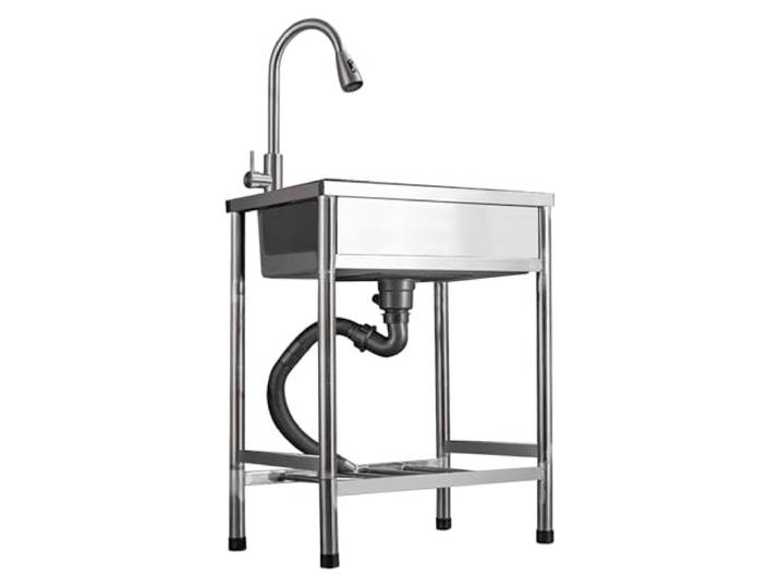ZQFHSX Edelstahl-Spülbecken, Mobile Küchenspüle mit Ablagefläche, freistehend, 360° drehbarer Wasserhahn, ausziehbar, multifunktionales Waschbecken für den Innenbereich