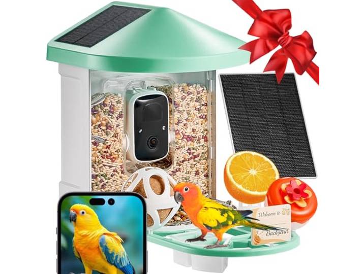 VEVOR Mangeoire Oiseaux avec Caméra Intelligente 2K HD AI Caméra Identifie 10000 Espèces d'oiseaux\, 3 Panneaux Solaires\, Capture Auto\, Notification Instantanée\, pour Extérieur Amoureux Oiseaux\, Vert