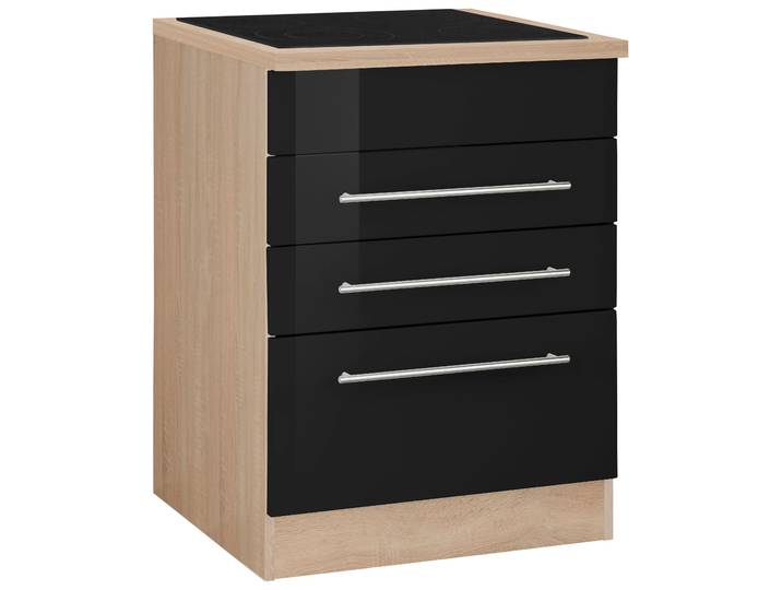 Kochfeldumbauschrank KOCHSTATION KS-Eton , schwarz (schwarz hochglanz), B:60cm H:85cm T:60cm, Schränke, Kochfeldumbauschrank