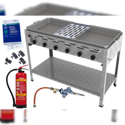 ChattenGlut Reibekuchenbräter mit GLORIA FA 6 EASY und DGUV-Prüfaufzeichnung, 6 Brenner je 4,5 kW (27 kW), Stahlpfanne mit Reibekuchen-Auflage