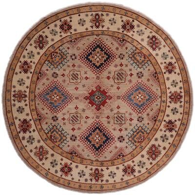 Treasured Knots Southwestern Kazak Malik Light Blue/Beige Wool Round - 8'0'' x 8'0''