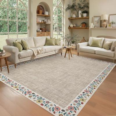 Garvee Rustic Floral Edge Washable Area Rug