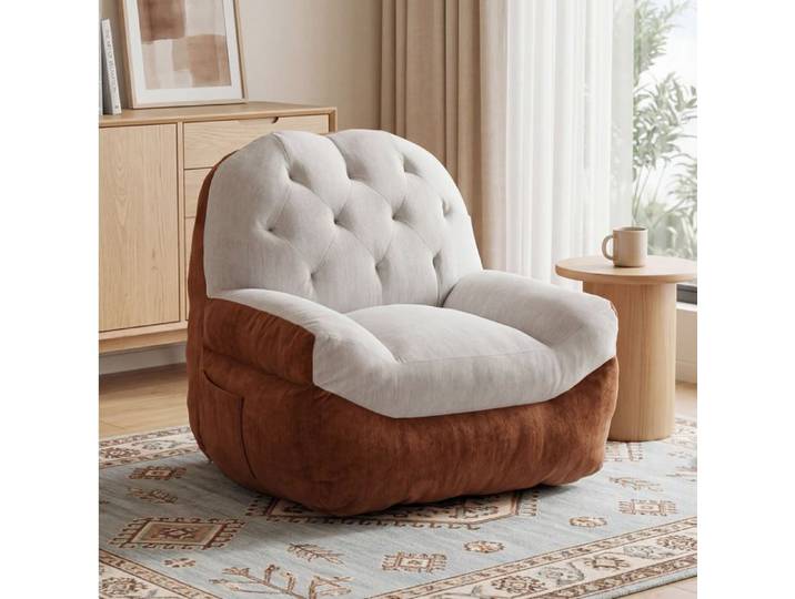 ROVRYN Fauteuil relaxation compressé 1 place en chenille crème et marron
