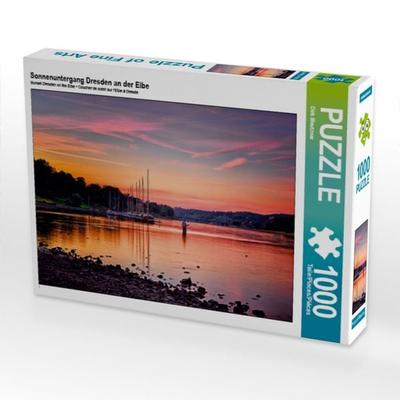 CALVENDO Puzzle Sonnenuntergang Dresden an der Elbe | 1000 Teile Lege-Größe 64x48cm Foto-Puzzle für glückliche Stunden