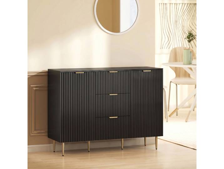 HOMCOM Buffet Cuisine Noir 120x40x90cm avec Tiroirs et Placards