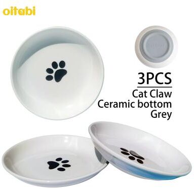 Uplift Treasures Ceramic No Spill Cat Bowl Set grey Cat Claw 3pcs