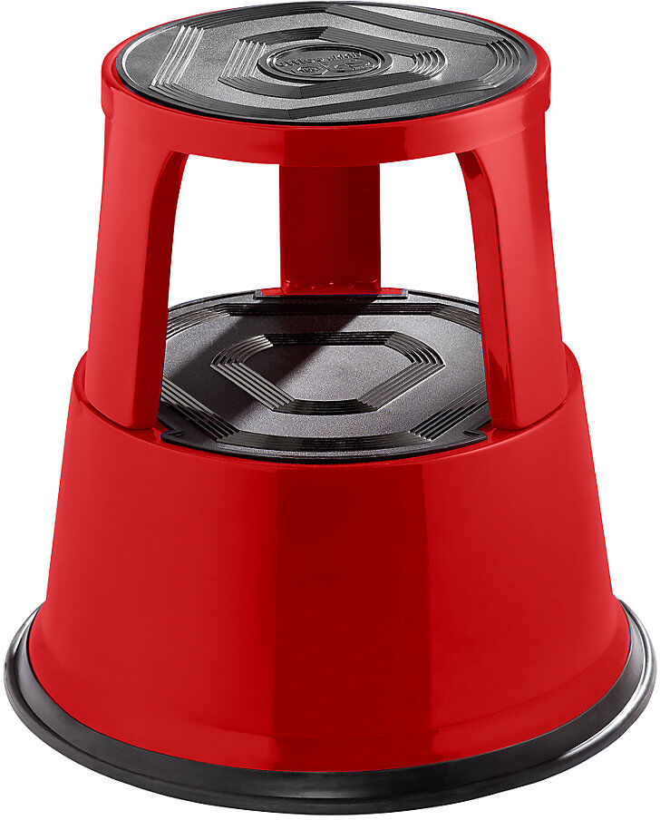 Rollhocker aus stabilem Stahlblech, Höhe belastet 420 mm, drei Gleitrollen, rot eurokraft pro