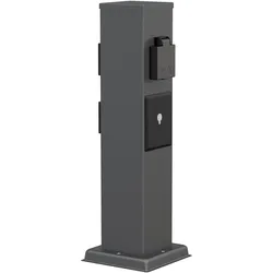 ledscom.de Garten Steckdosensäule POLLY für außen, IP44, Smart Home, WLAN, Alexa, 3-fach, Edelstahl, anthrazit, eckig, 40 cm