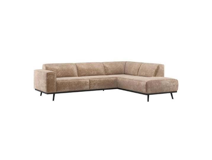 WOOOD Ecksofa Statement, Chenille-Samt, modern, Taupe, Rechts, elegantes, abgerundetes Design mit hohem Sitzkomfort
