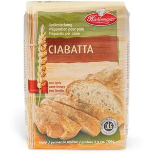 Küchenmeister Brotbackmischung Ciabattabrot, mit Weizenvorteig und Hefe, 1kg