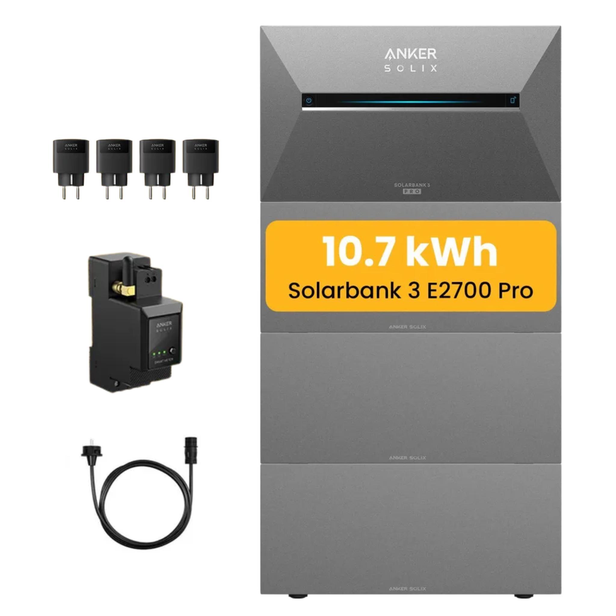 Balkonkraftwerk Speicher 10,7 kWh, Anker SOLIX Solarbank 3 E2700 Pro mit BP2700 Akku x3 inkl. Anker Smarten Zähler und Smart Plugs für Balkonkraftwerk