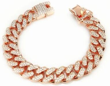 Uplifted Finds Luxury Cuban Link Cat Necklace Jewelry Rhinestone Collar rose Gold 16 In 40 Cm