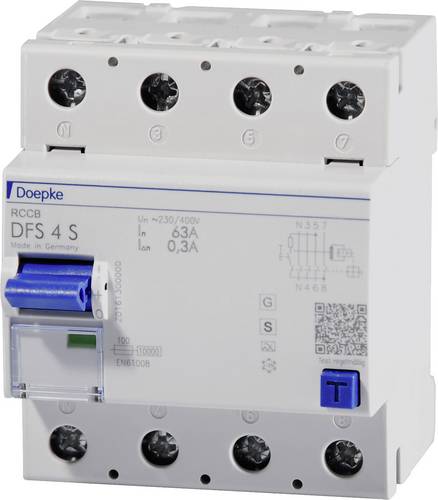 Doepke 09146905 DFS4 063-4/0,30-A S 4polig 63/0,3A Fehlerstrom-Schutzschalter A 4polig 63 A 0.3 A 230 V, 400 V