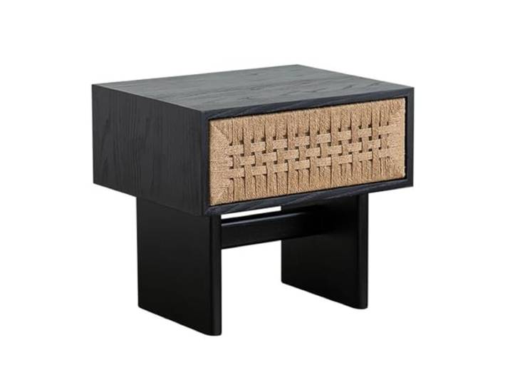 xiuling4568 Rattan Nachttisch Beistelltisch - Nachttisch Nachttisch 1 Schubladen Aufbewahrung - Boho Nachttische for Schlafzimmer(Black)