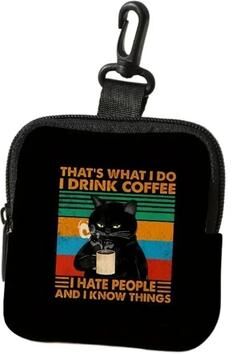 Uplift Essentials Cat Print Mini Coin Purse Waterproof Artificial Leather Earphone & Card Bag black Cat