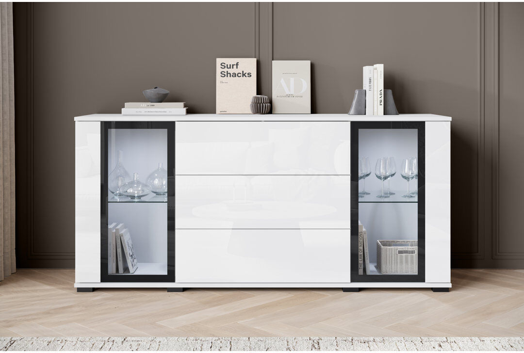 Metro Demicah Laminate 3 - Drawer Standard Accent Chest White 69.7cm H X 150cm W X 39.5cm D