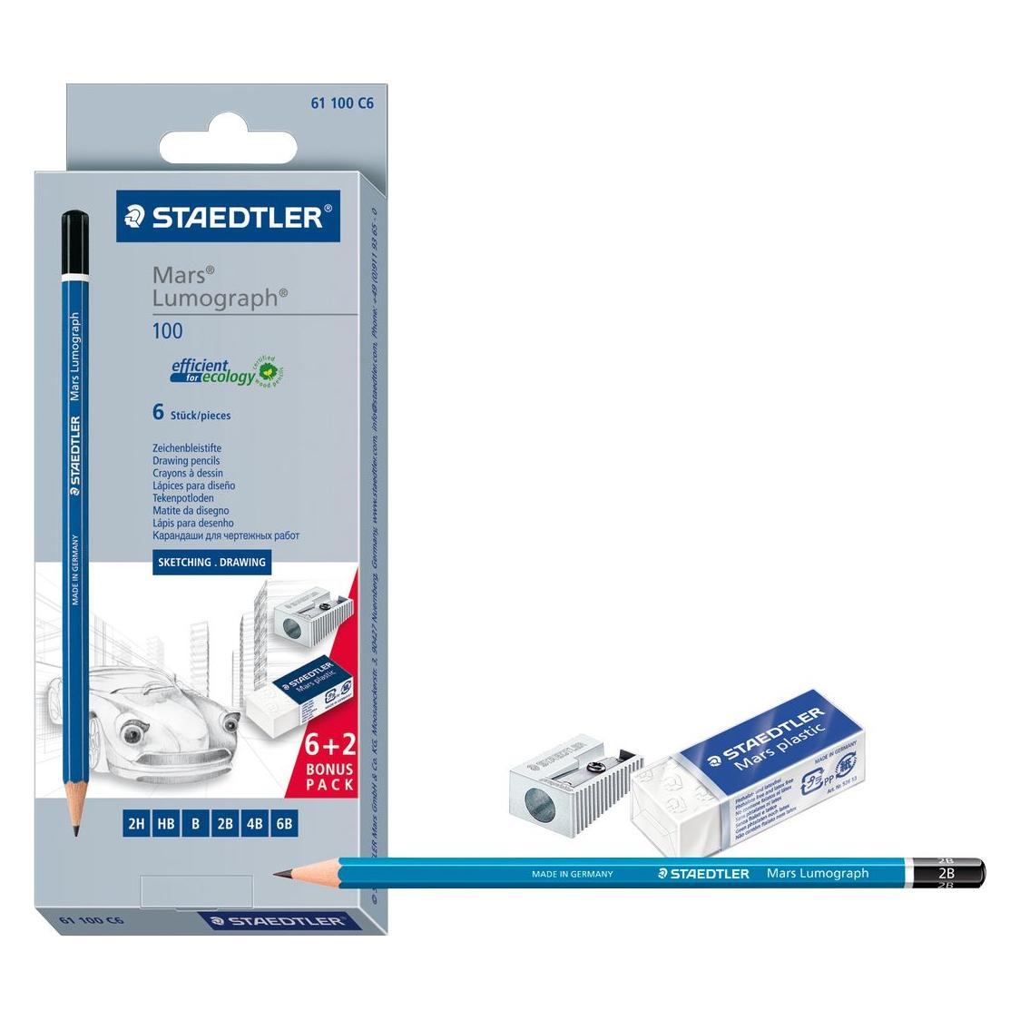 Staedtler Bleistift Lumograph Set (2 mm, 2B, 2H, 4B, 6B, B, HB, 6x) (61 100 C6)