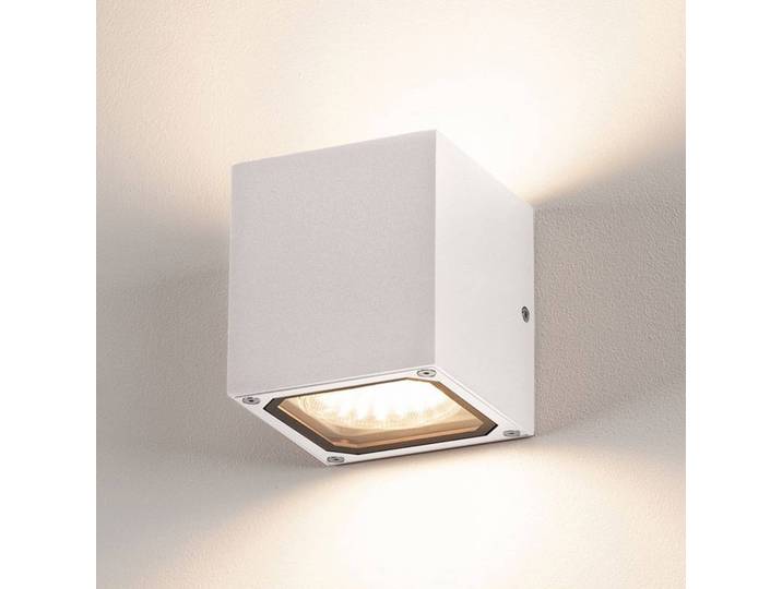 Wandlamp buiten Sitra Cube, wit / opaal, Aluminium, Modern, Wandlamp buiten