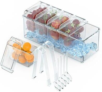 Multicon Wholesale Hub Ice Chilled Condiment Caddy, Serving Tray Container, Bar Garnish Holder, Transparent Summer Food Tray Set Ice Chilled Condiment Caddy, Serving Tray Container, Bar Garnish Holder, Transparent Summer Food Tray Set