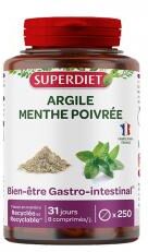 Superdiet Argile Verte Montmorillonite - Menthe Poivrée - 250 Comprimés - Pot 250 comprimés