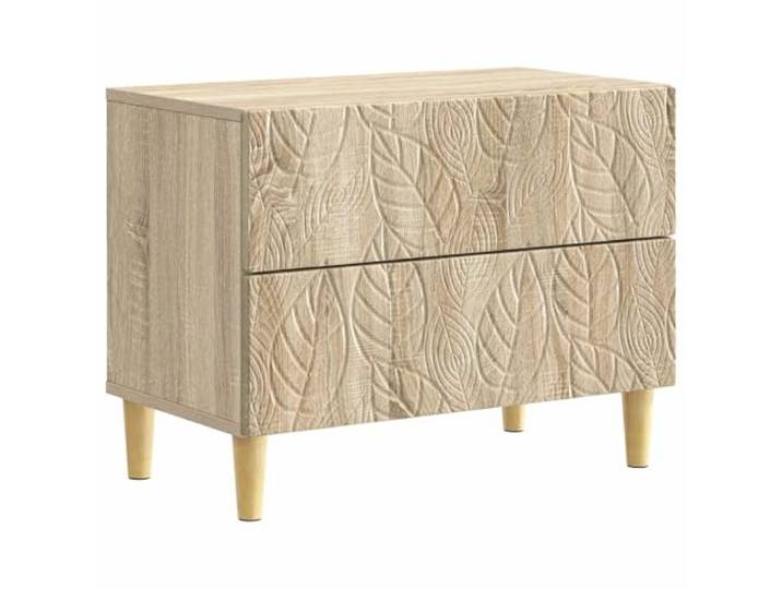 fsahslih Nachttisch Sonoma-Eiche 62x34,5x48 cm mit 2 Schubladen Kompakte Beistelltisch-Lösung fürs Schlafzimmer: Zwei Schubladen bieten viel Platz, Eukalyptusbeine sorgen für Halt.