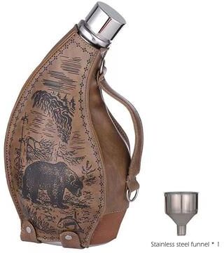 Rare Purchases Leather Case Ox Horn Flagon With Funnel, High Capacity Stainless Steel Horn Hip Flask, Western Cowboy Wine Set with Funnel
