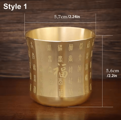 Inspire Picks Brass Wealth Attraction Tea Cup With Polished Auspicious Design style 1