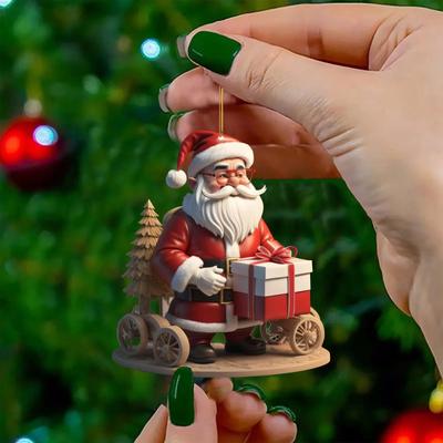 Modern Mode Marketplace Hanging Cartoon Santa, Acrylic Winter Decorative, Christmas Tree Pendants, Claus Bicycle Gifts Christmas Decoration 5