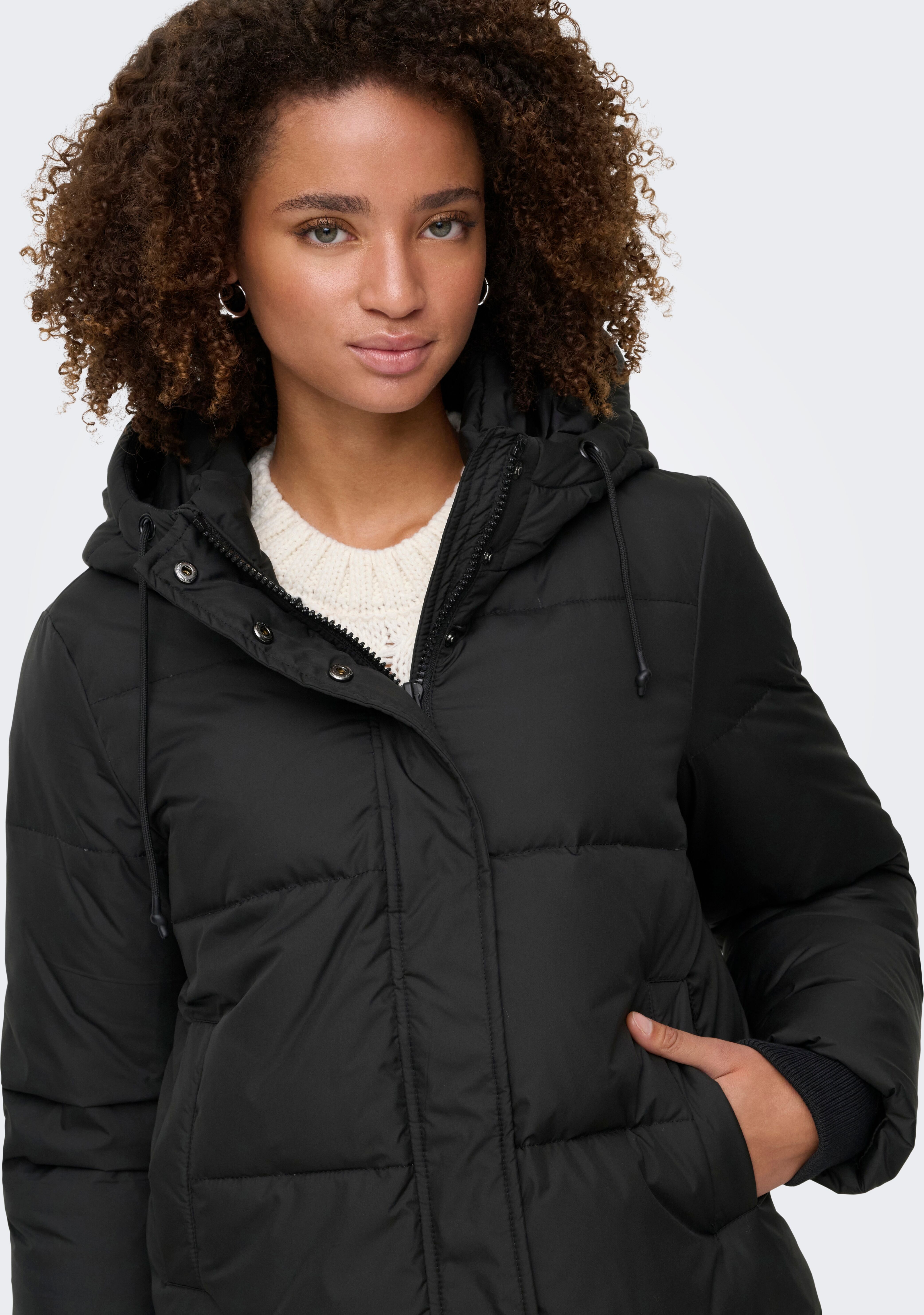Steppjacke ONLY "ONLALICE SHORT DOWN JACKET NOOS OTW", Damen, Gr. XS, schwarz, Steppware, Obermaterial: 100% Polyester, unifarben, lässig geschnitten taillenbedeckt, Jacken Steppjacke schwarz XS
