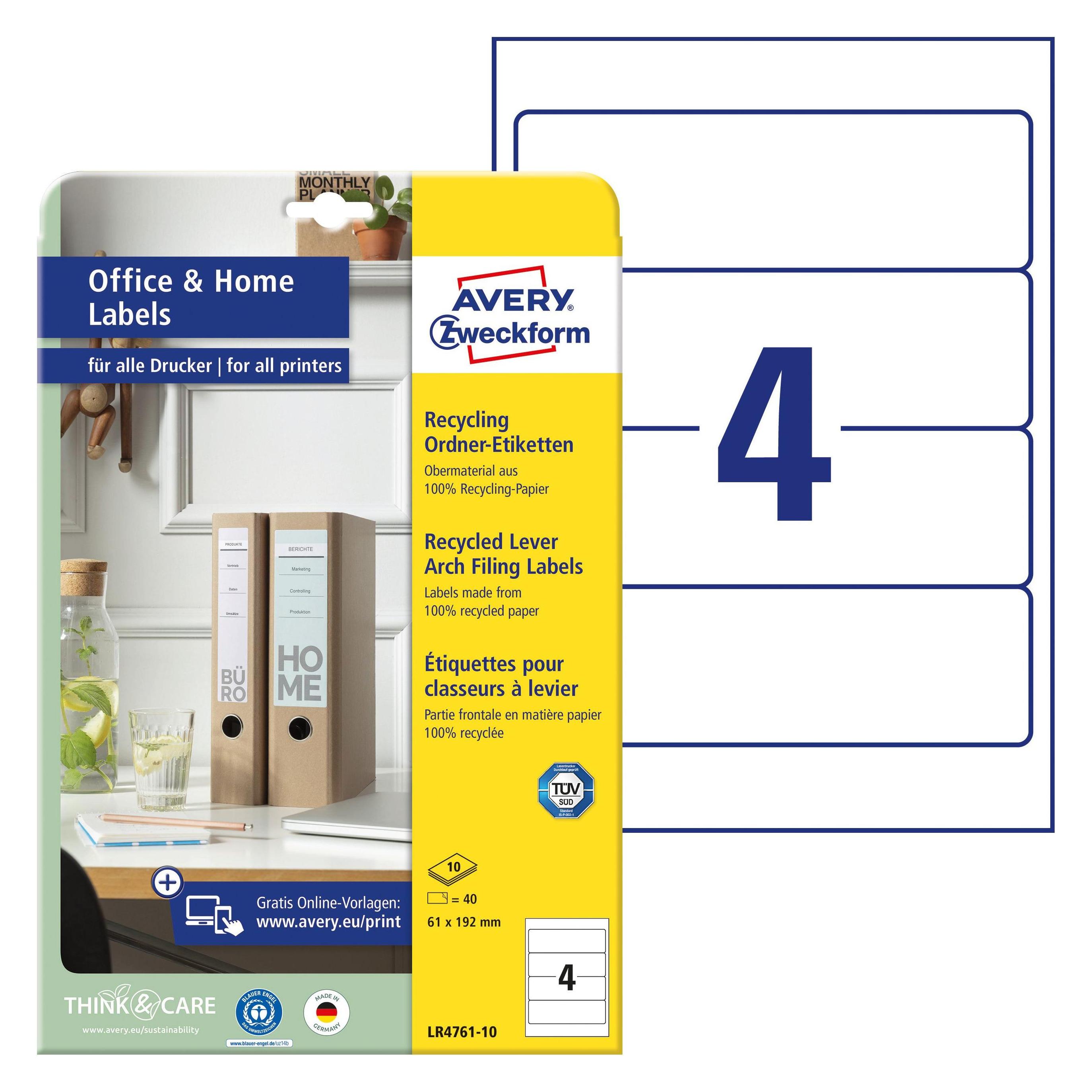 Avery Recycling Ordner-Etiketten, Home Office, Kleinpackung (LR4761-10)