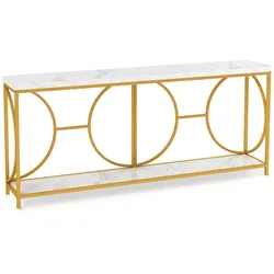 Helloshop26 - Zweistufiger Konsolentisch 180 x 30 x 80 cm elegante glatte Oberfläche goldfarbenes Metallgestell weiße MDF-Platte 20_0013847