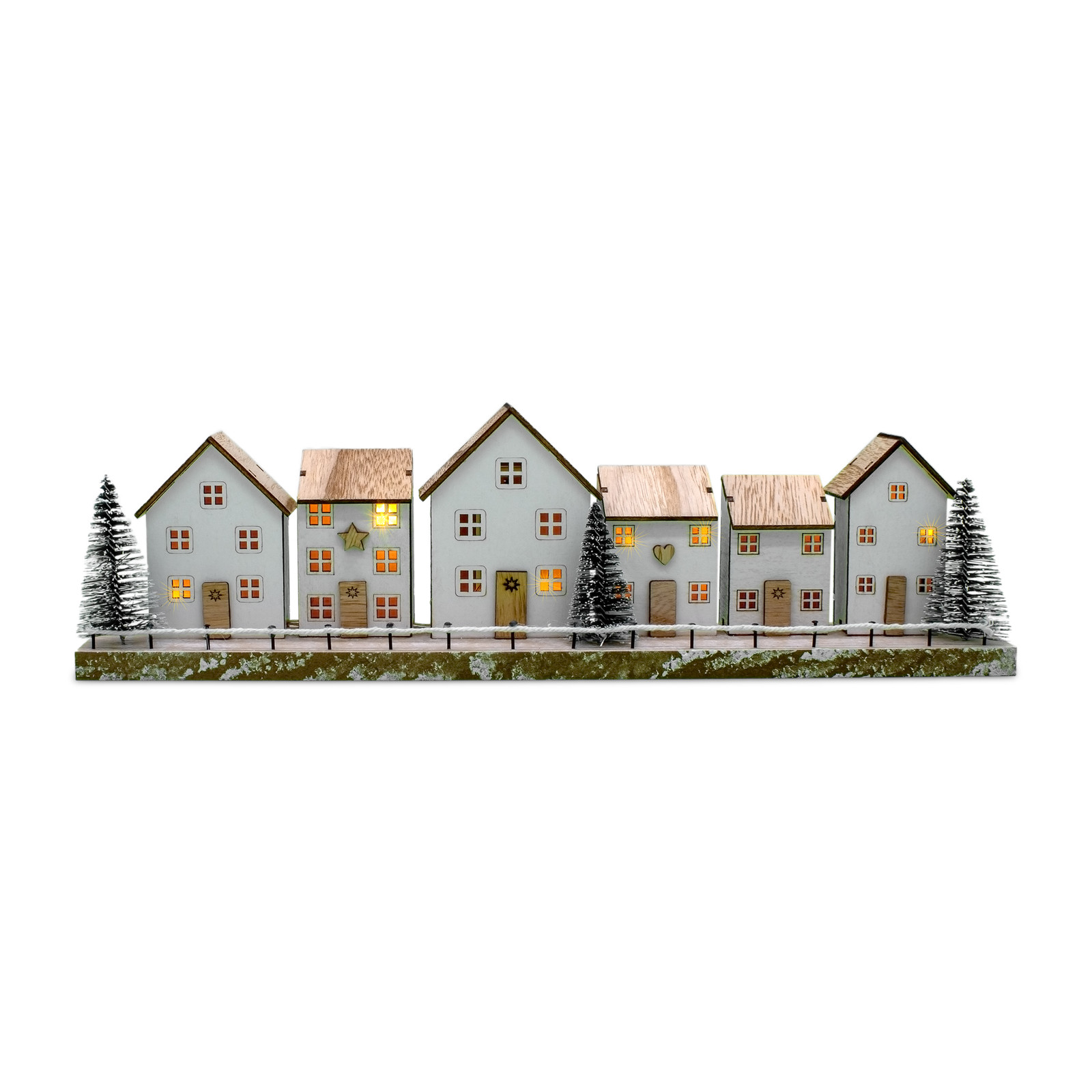 Spetebo LED-houten kerstdecoratie wit - Decoratief winterlandschap met warm wit licht - 40 x 11 cm