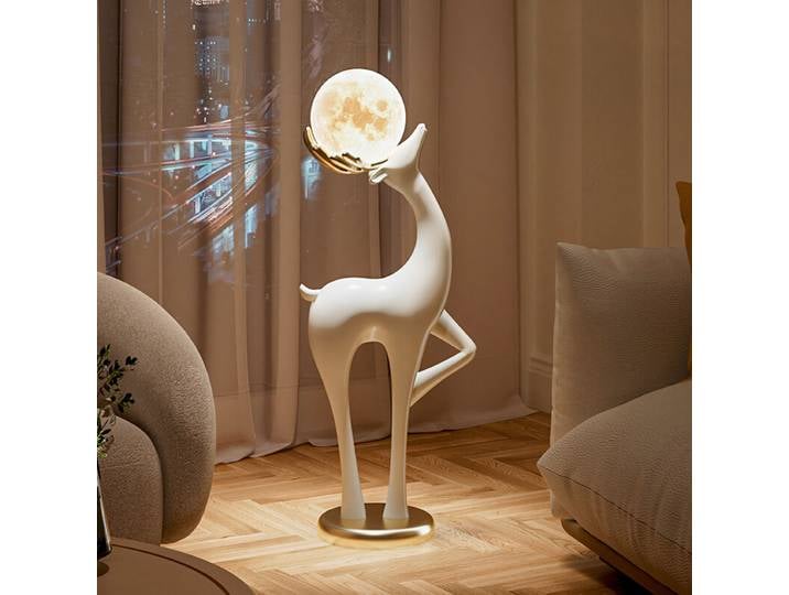 Sculpture de décoration pour la maison, accessoires de décoration, cerf artistique, lanterne de lune, ornement d'atterrissage, Statue d'animal en résine pour salon