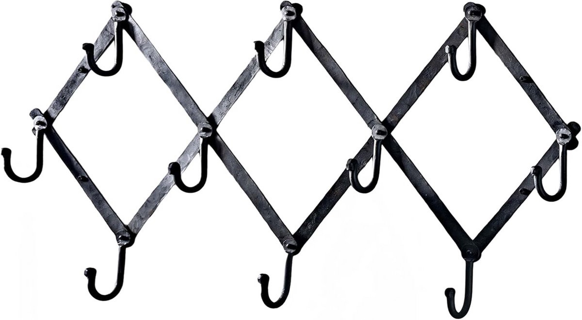 Kings County Tools Accordeon Wandhanger - Gesmeed ijzeren kapstok met 10 haken - Zwart